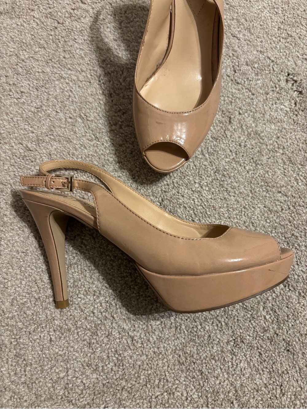 GUESS Nude Peep-Toe Platform Slingback Heels - Women's